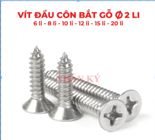 Vít inox bắt gỗ đầu côn mặt chìm 2 li gói 100 cây