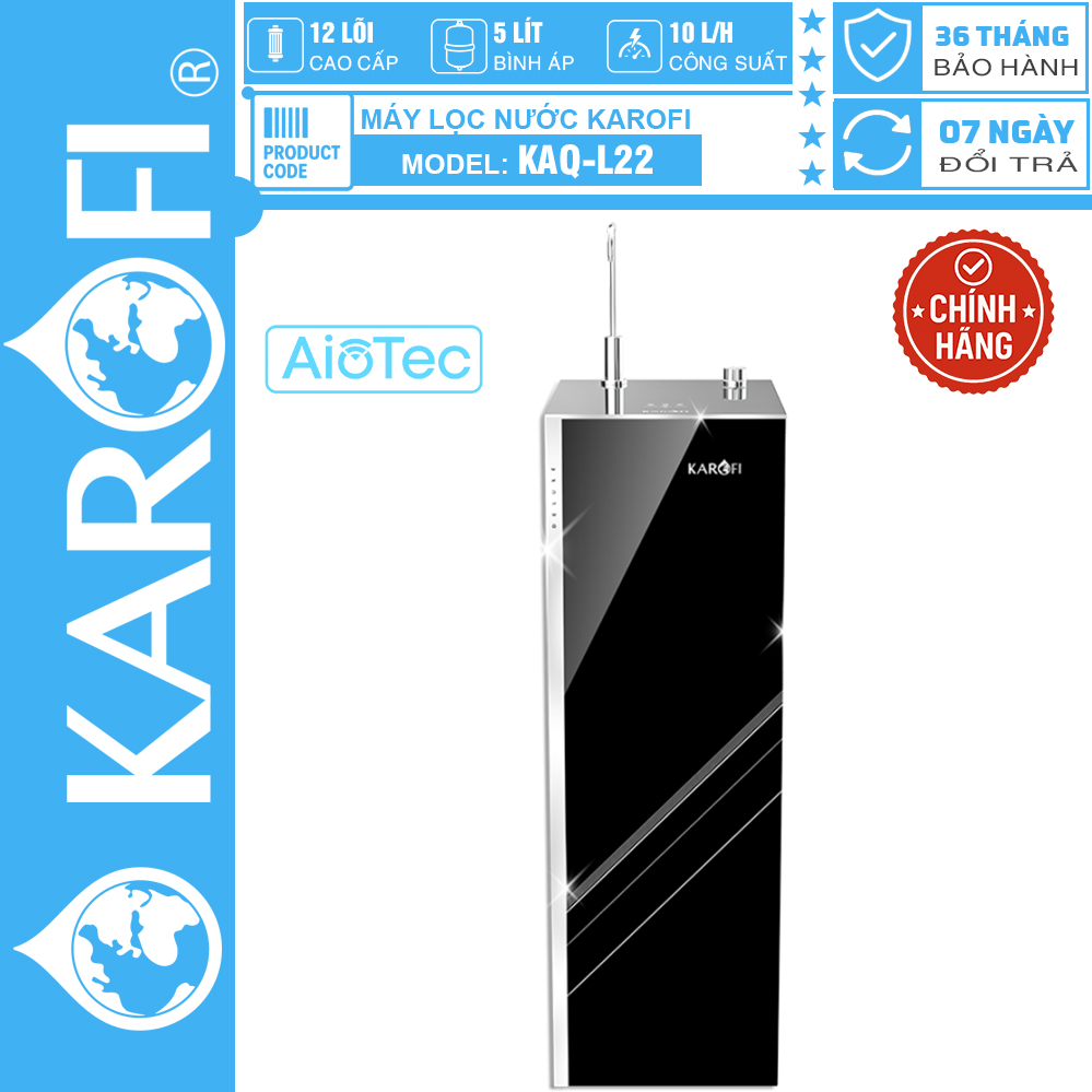 Máy lọc nước Karofi KAQ-L22, 12 Lõi Lọc, Mẫu mới 2025, BẢO HÀNH CHÍNH HÃNG 36 THÁNG TẠI NHÀ