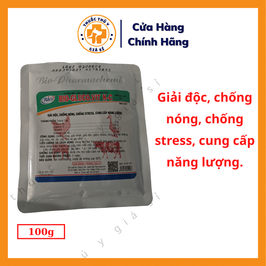 "Hoàn tiền đến 10%" Bio Glucovit KC 100g - Giúp Giải Độc, Chống Nóng, Chống Stress, Cung Cấp Năng Lượng, Dùng Cho Gia Súc, Gia Cầm - Thú Y Giá Sỉ