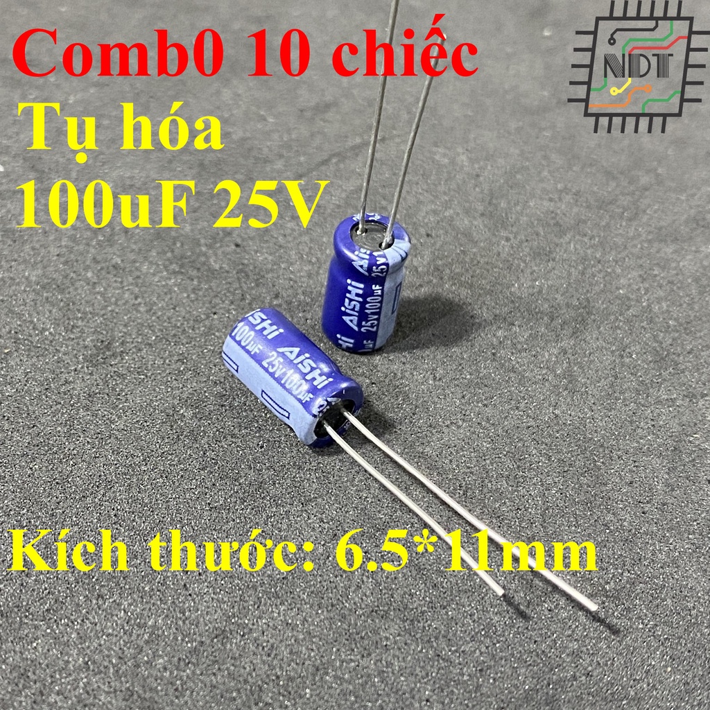 Combo 10 chiếc tụ hóa 100uf 25v 6.5x11mm
