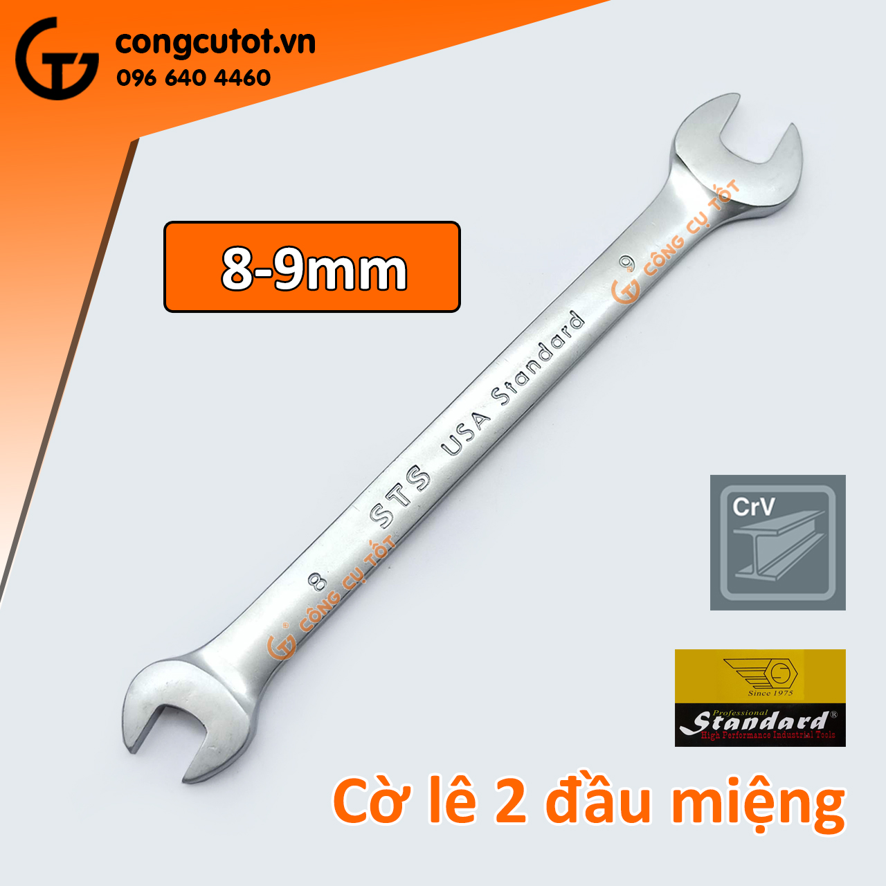Cờ lê 2 đầu vòng miệng Standard 8-9mm