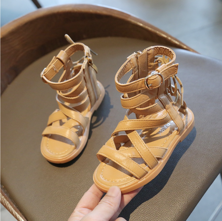 Dép sandal chiến binh cho bé gái - dép sandal da pu mềm cao cổ phong cách hàn quốc cho bé gái (kèm video ảnh thật)