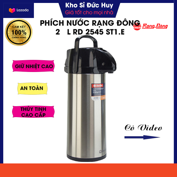 Phích đựng nước nóng 2,0 lít rạng đông inox cao cấp rd 2545st1.e, cần bơm rót nước, đế xoay 360 độ