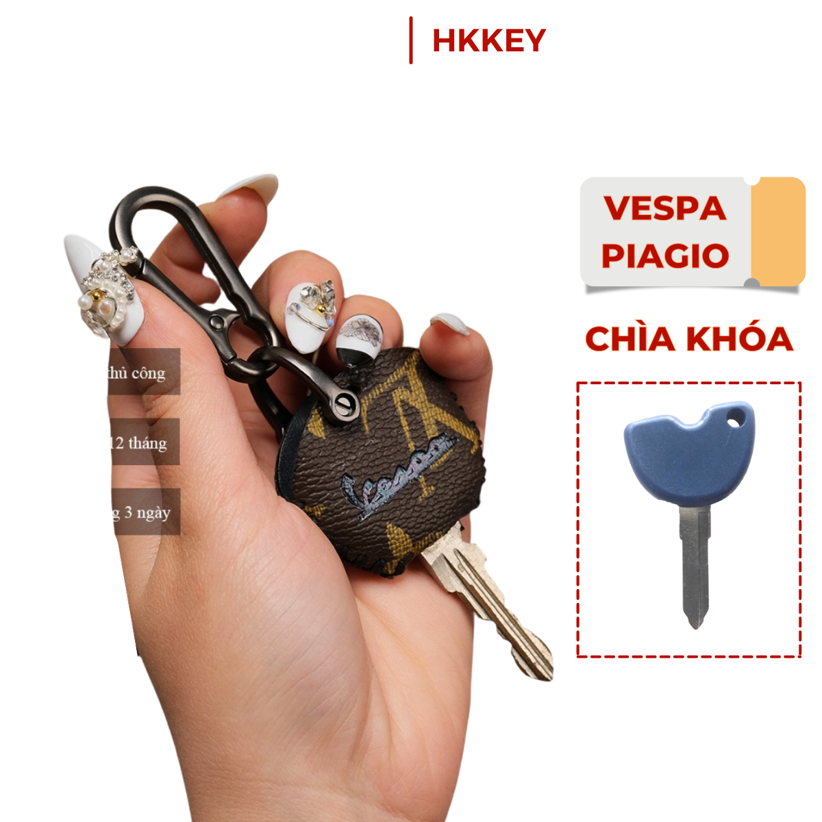 Bao da chìa khóa Piaggio Vespa Primavera Sprint Lx S Lxv Liberty Zip Fly LV khâu tay móc đen