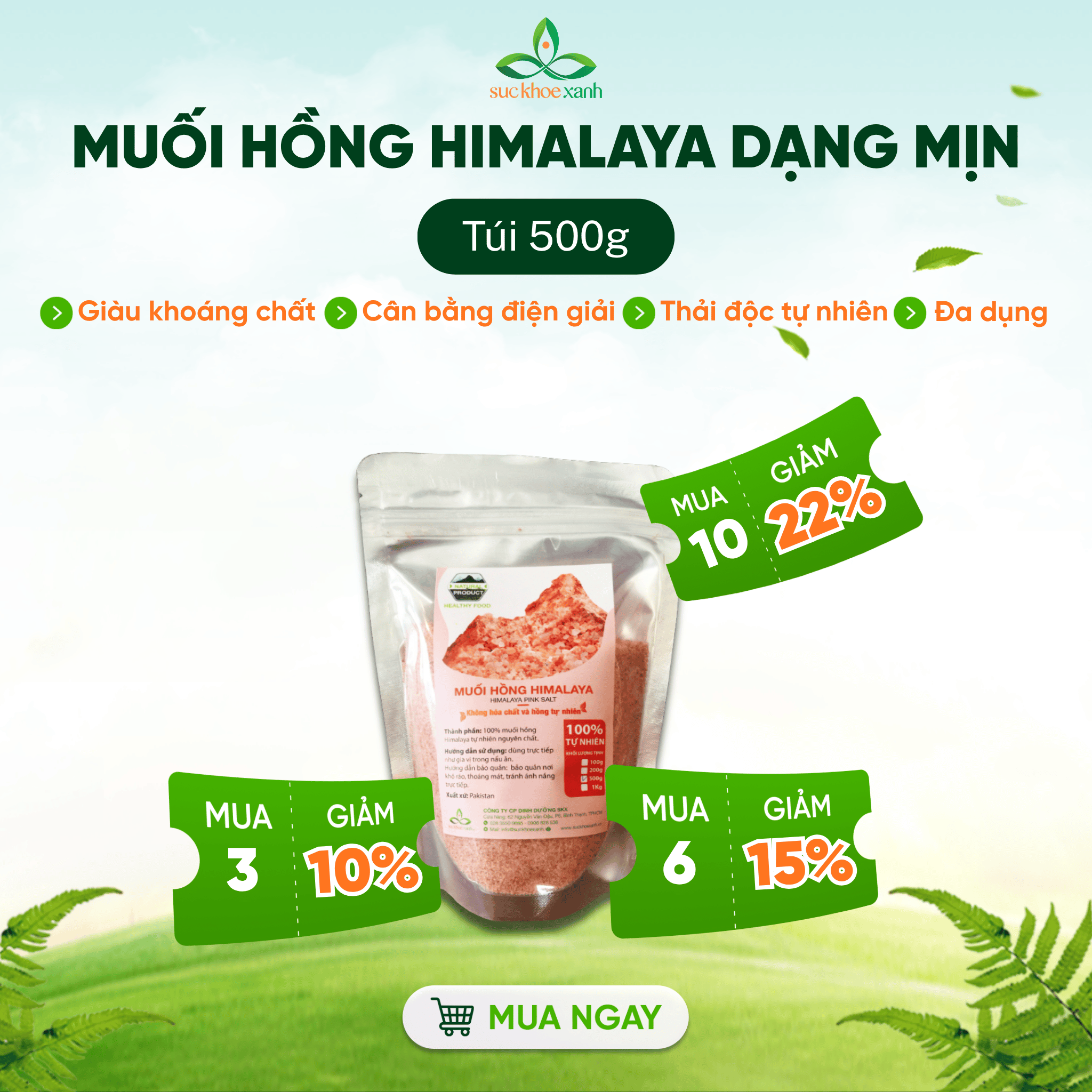 Muối hồng himalaya dạng mịn 500g sức khỏe xanh – khoáng chất tự nhiên – nấu ăn, chăm sóc da