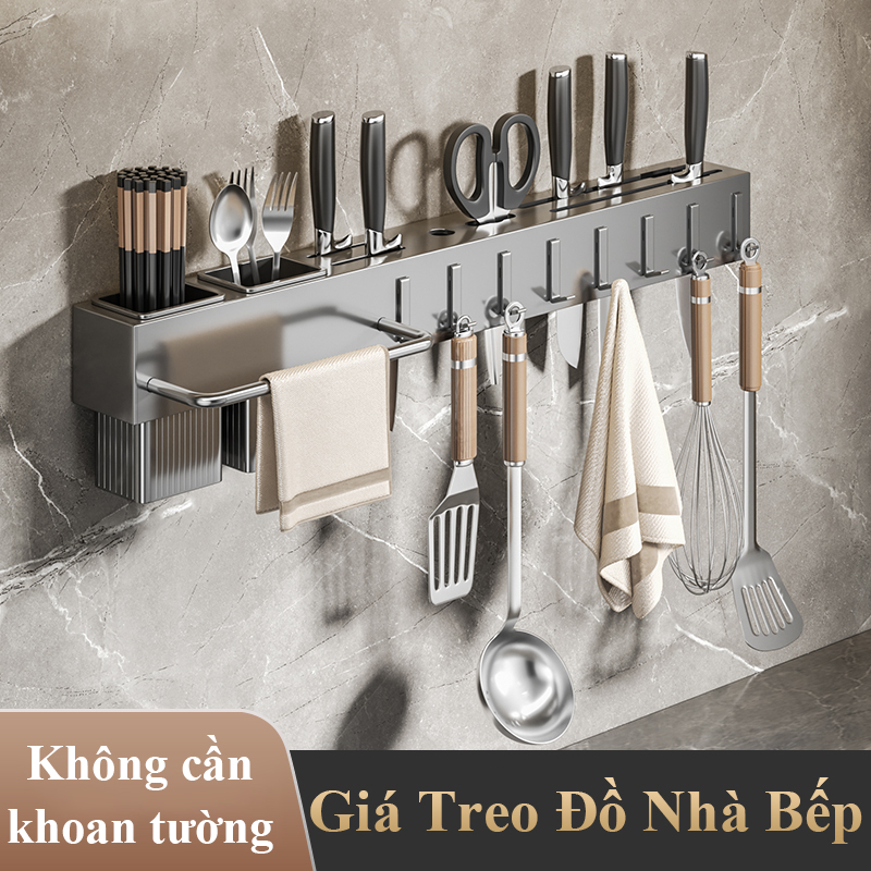 Giá treo đồ nhà bếp HOMELOVE Giá để dụng cụ nhà bếp dao kéo ống đũa muỗng thanh treo giẻ lau bếp và móc treo nồi vá xẻng