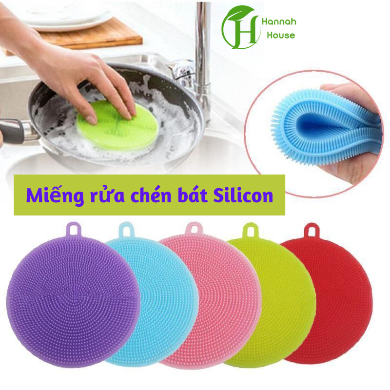 Miếng rửa bát chén dĩa silicon tiện lợi cho nhà bếp - miếng rửa chén bát xoong nồi silicon có lỗ treo, đồ dùng rửa chén