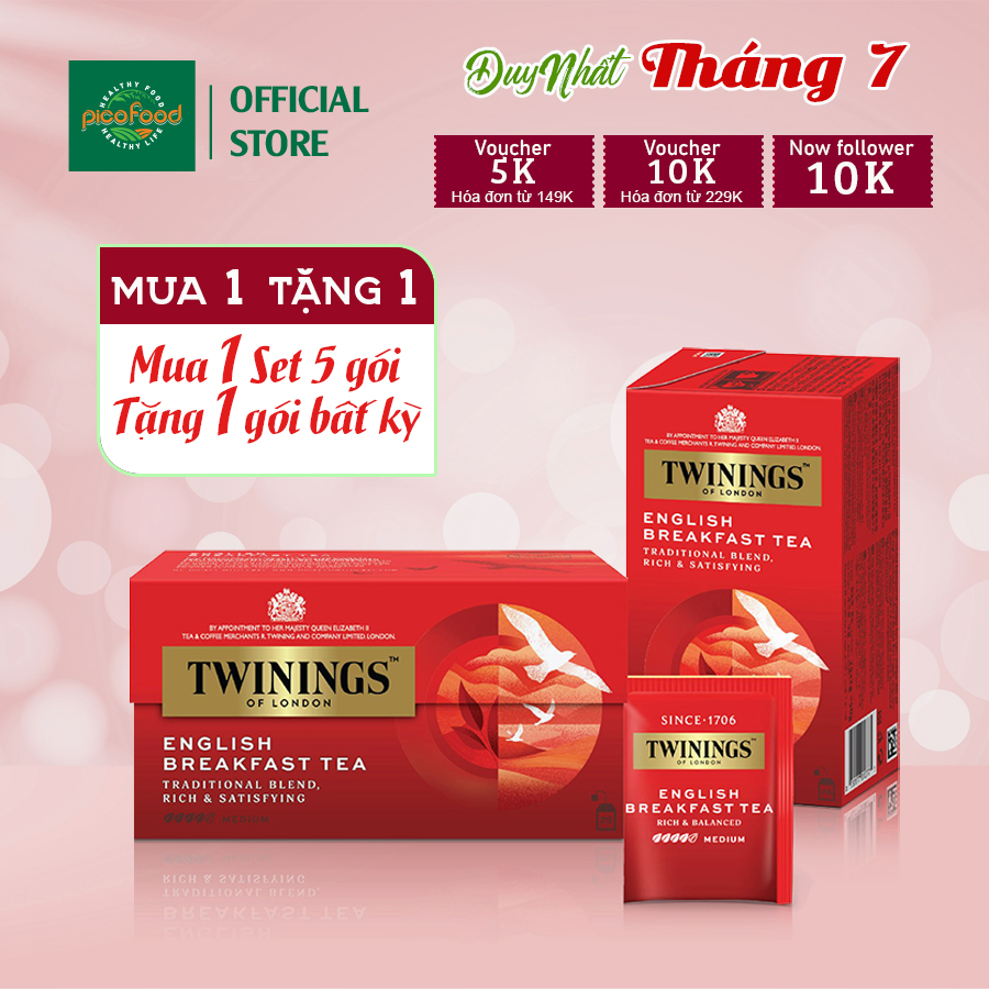 Trà Twinings English Breakfast Tea Hộp 25 Gói Trà Túi Lọc Twinings