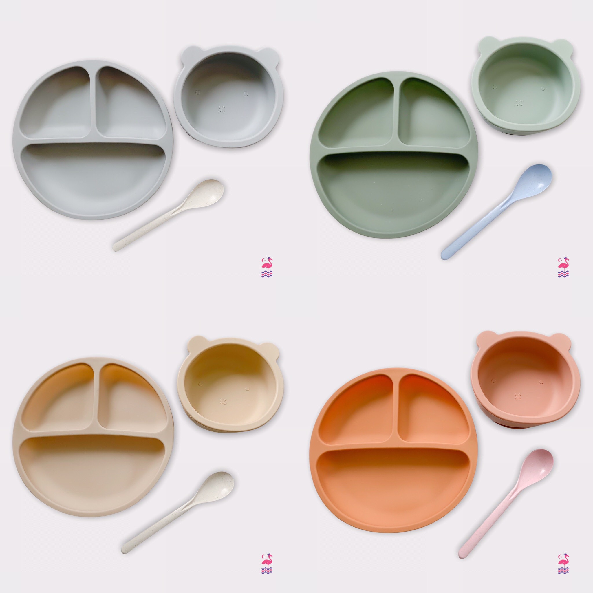 Bộ ăn dặm blw cho bé combo khay bát thìa để đồ ăn chất silicon ấm moms babies ăn dặm an toàn cho bé ấm gift decor