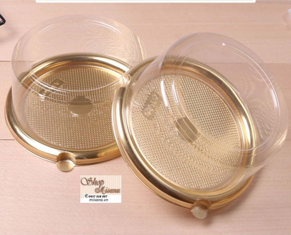 Bộ 10 hộp nhựa tròn đế vàng a1680 kích thước 16x16x8cm
