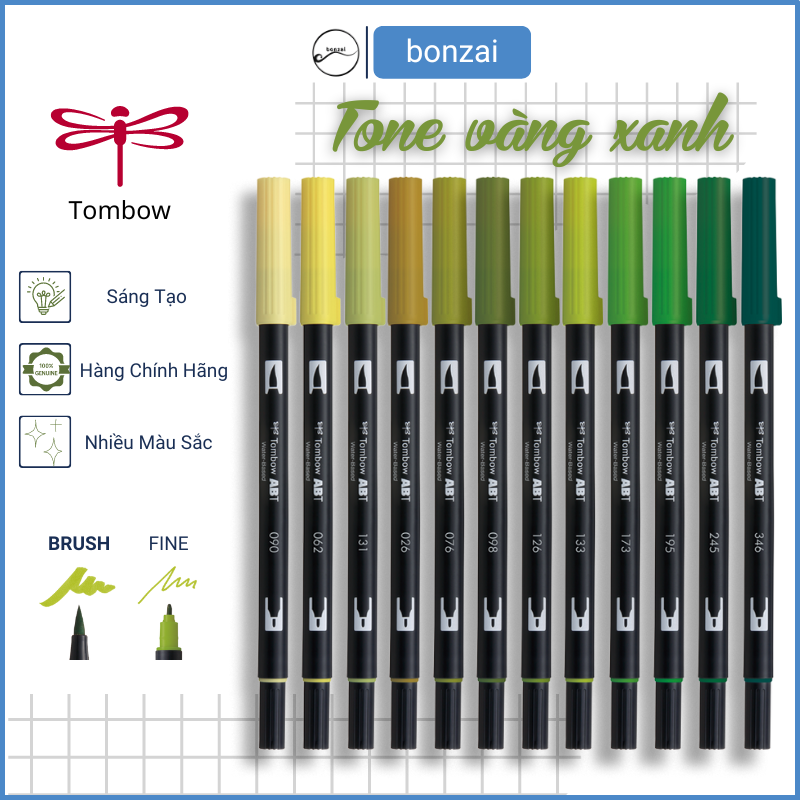 Bút cọ tombow abt dual brush pens tone vàng xanh