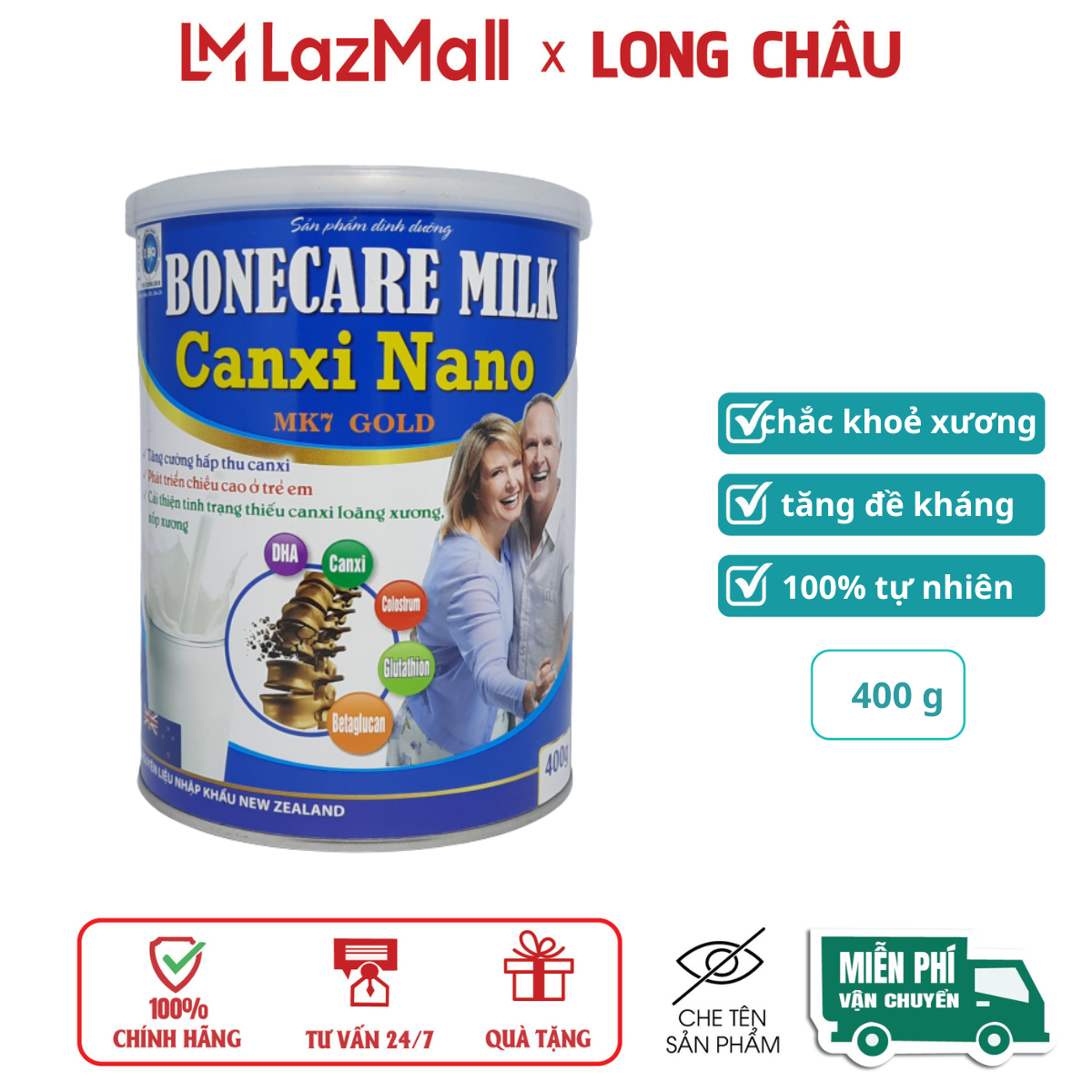 Sữa bột Bonecare Milk Canxi Nano MK7 Gold giúp hấp thu canxi, phát triển chiều cao ở trẻ em, giảm loãng xương