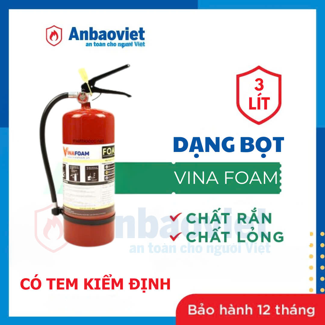 Bình chữa cháy gốc nước dạng bọt foam 3 lít, Vinafoam, model: V3F