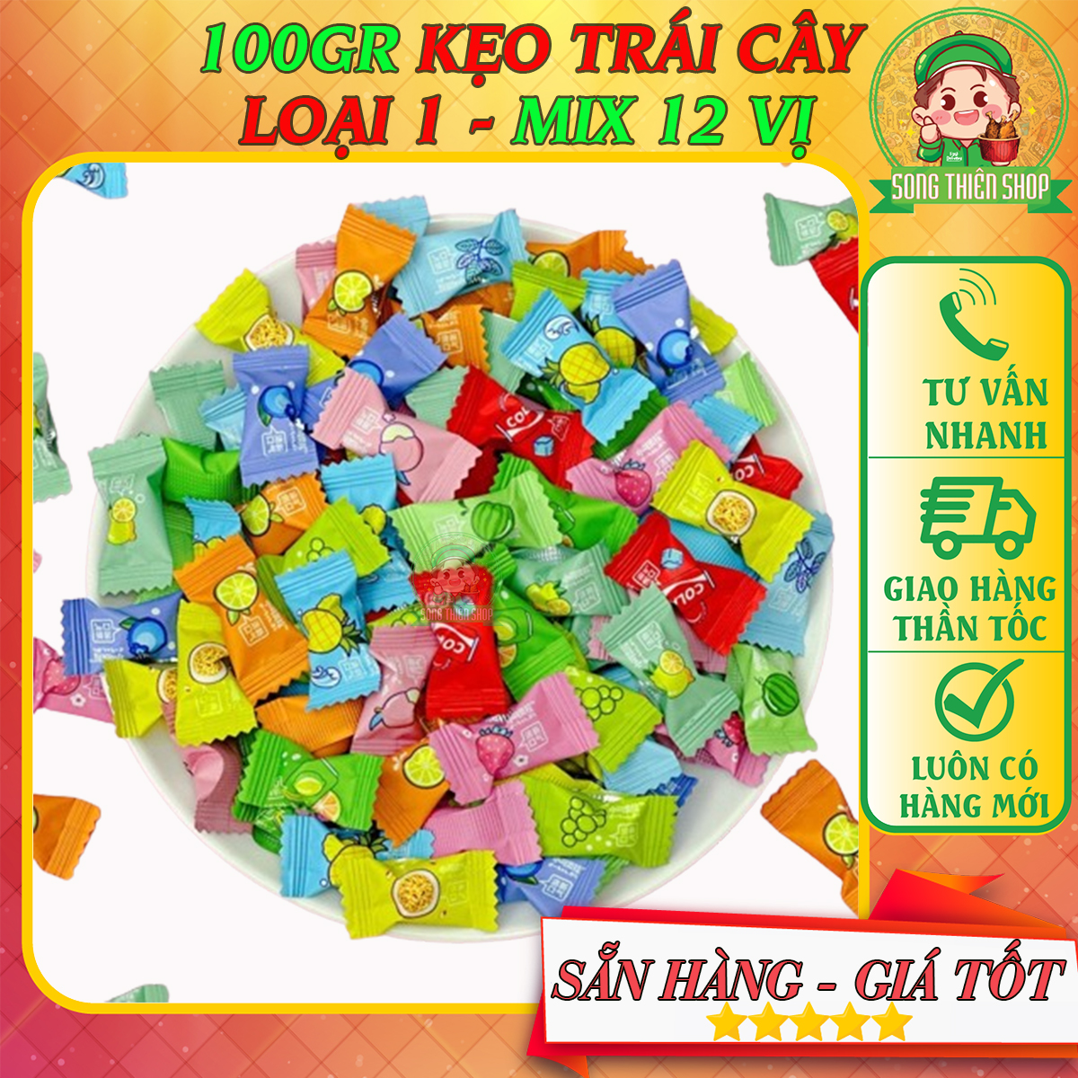 200GR Kẹo Ngậm Trái Cây Vitamin C mát lạnh (Có Mix 12 vị)