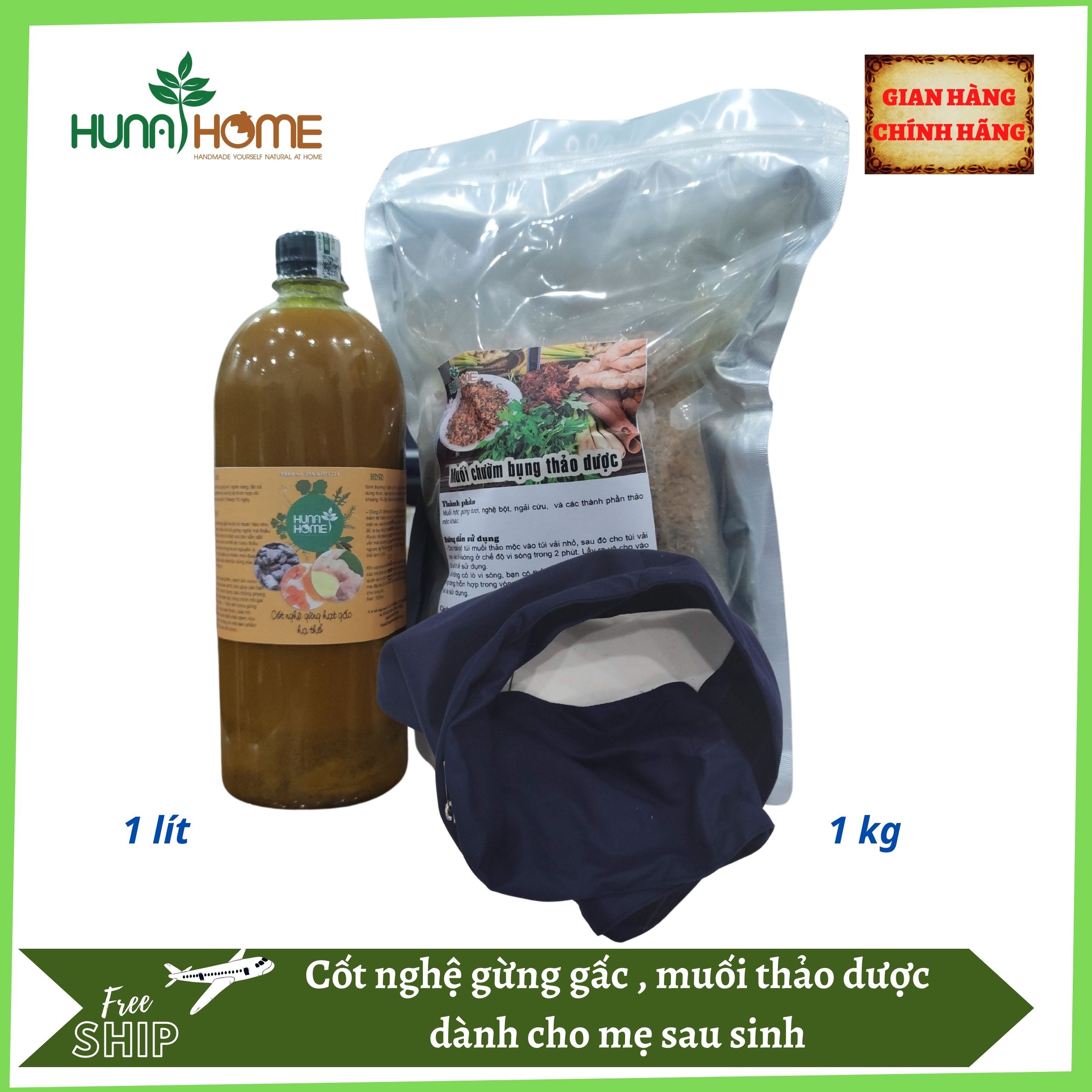 Bộ đai muối chườm, cốt nghệ gừng gấc hạ thổ Huna home dành cho mẹ sau sinh
