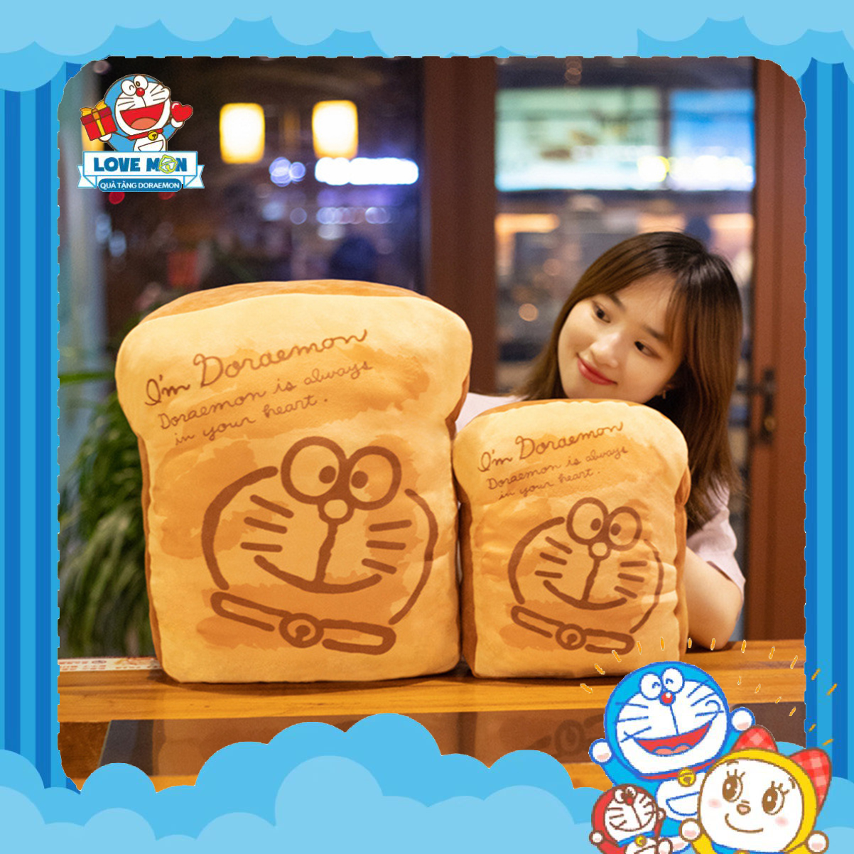 Love mon - gối bông hình bánh mì trí nhớ của doraemon cực xinh xắn