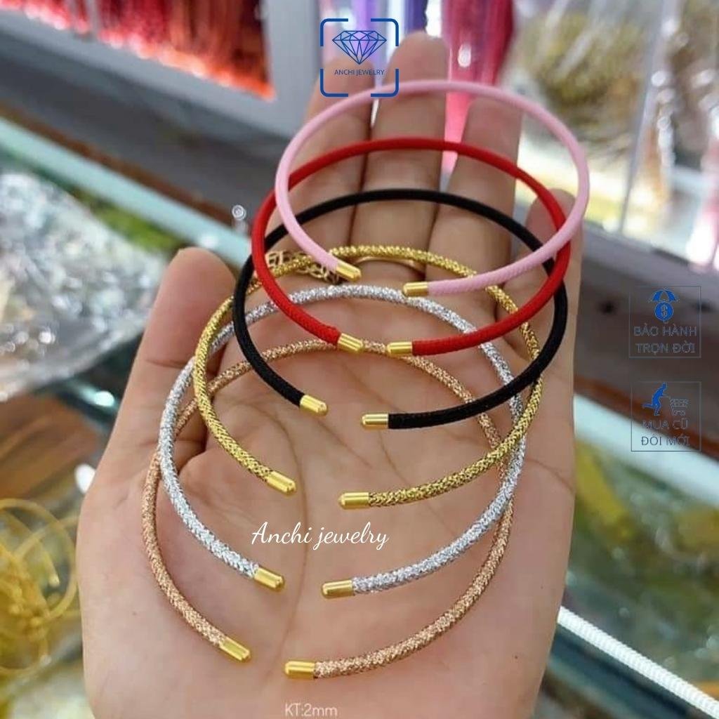 Vòng dây cáp xỏ charm,xâu hạt đá, lu thống,vòng tay handmade,Vàng bạc an chi