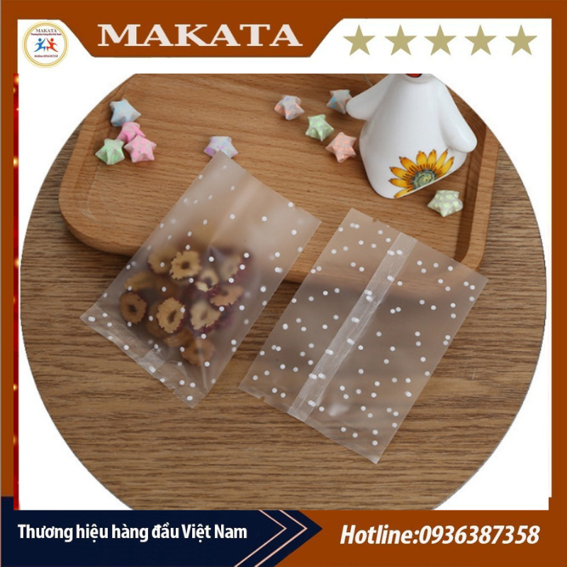 Set 100 Túi đựng bánh cookie/ bánh quy/ trà hoa( túi trắng mờ chấm bi ) nhiều kích thước[ giá xưởng] - MAKAKATA
