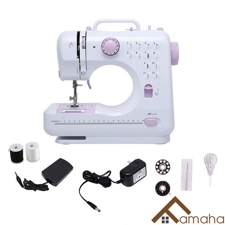 Máy may mini gia đình fhsm505 12 kiểu may, có vắt sổ