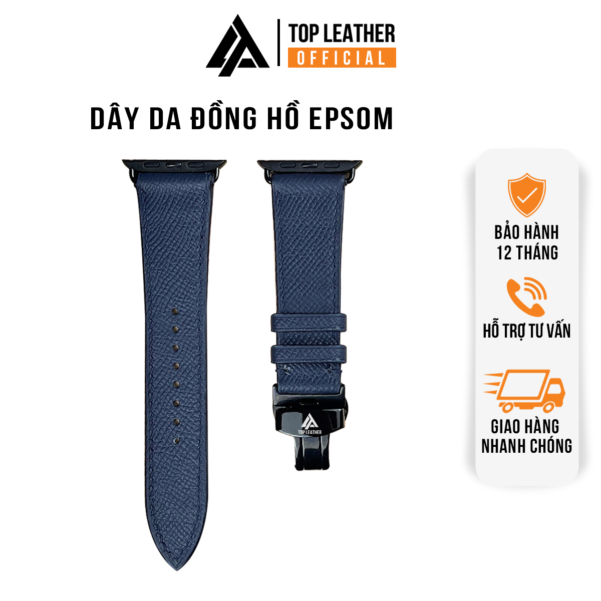 Dây da đồng hồ thông minh appIe -watch epsom xanh navy da bê thật 100% nhập khẩu full size Top Leather