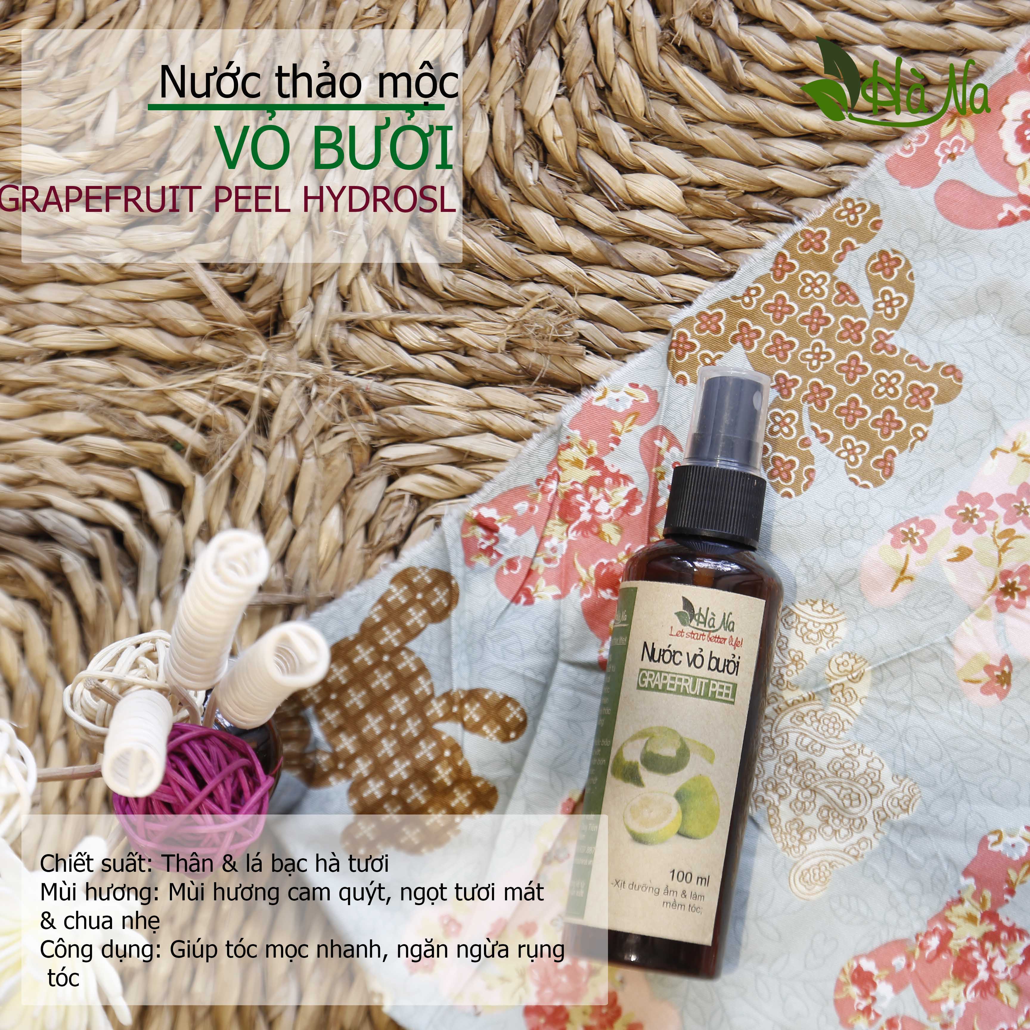 Nước cất vỏ bưởi - tinh dầu hà na- dùng xịt tóc, cấp ẩm cho tóc, kịch thích mọc tóc