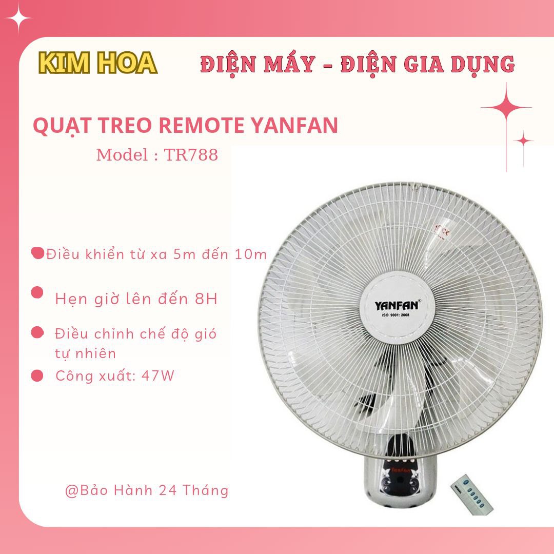 Quạt Treo Tường YANFAN TR788 Điều Khiển Từ Xa - Hẹn Giờ, Cánh 7 Lá 47W, Điều Chỉnh Gió Tự Nhiên, BH 36 THÁNG