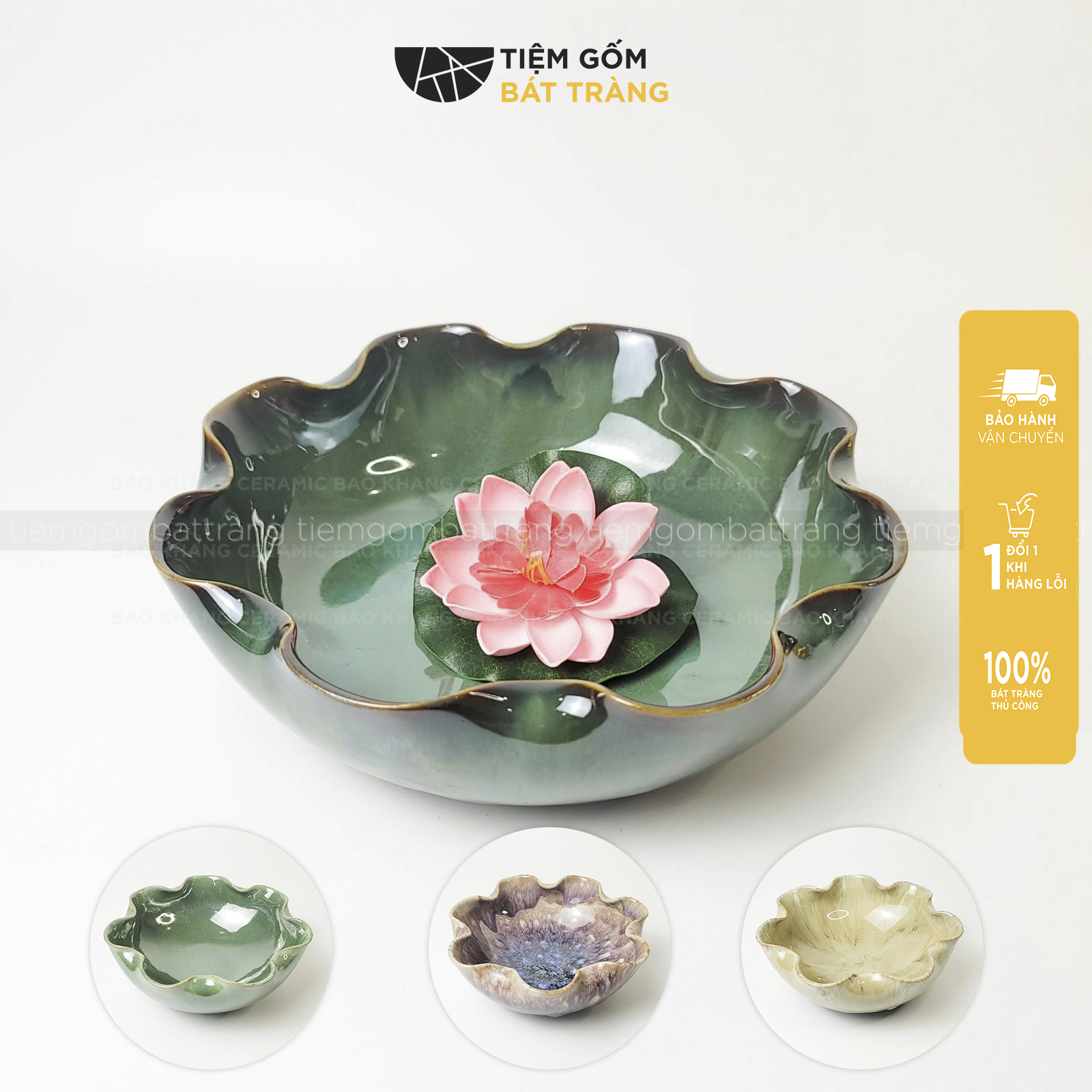Bát sen thả hoa tắm phật bát sen bát minh đường tụ thuỷ men ngọc lục bảo gốm sứ bát tràng cao cấp