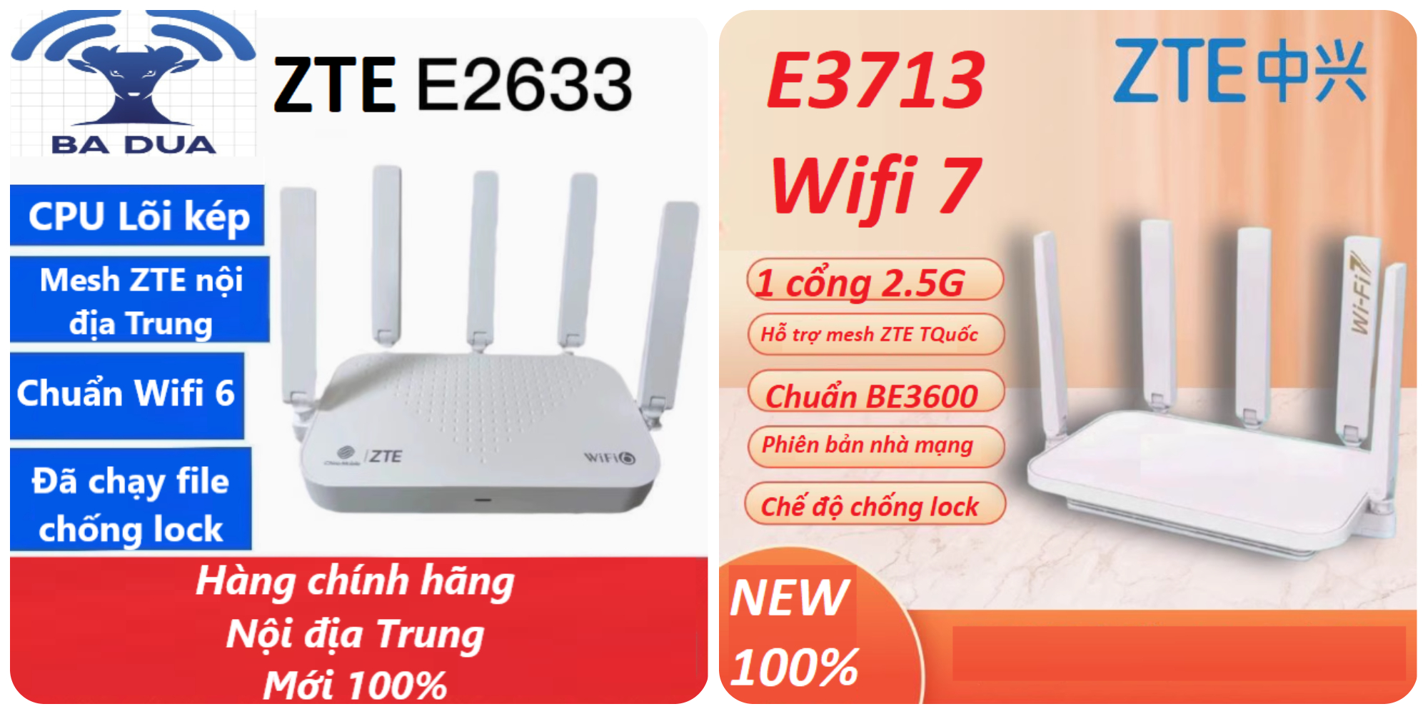Bộ Phát Wifi Mesh Wifi 6 ZTE E2633 E2631 2633 AX3000 E3713 BE3600