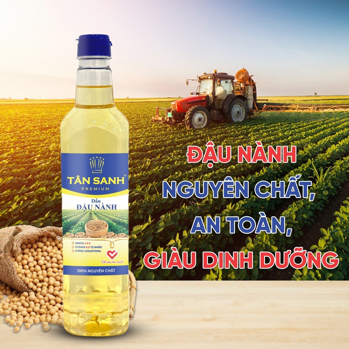 Dầu đậu nành tân sanh chai 1 lít nguyên chất 100%