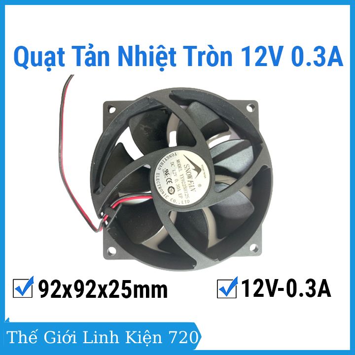 Quạt tản nhiệt tròn 12v 0.3a 9225 kích thước 92x92x25mm làm mát, tản nhiệt thiết bị