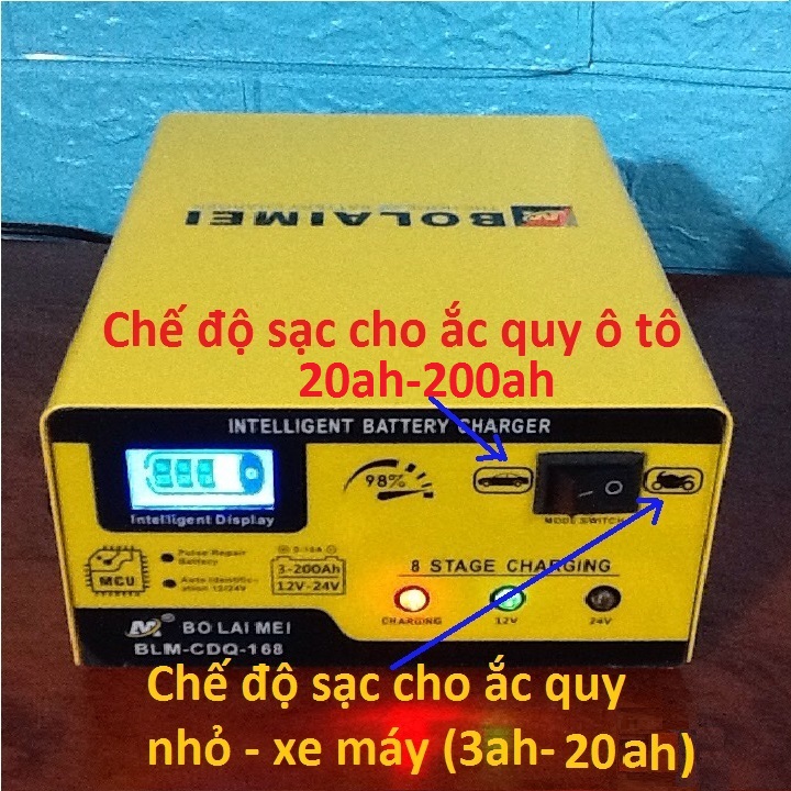 [HCM]Sạc ắc quy 12v/24v 200ah  sạc bình ôtô xe tải thông minh tự động ngắt khi đầy