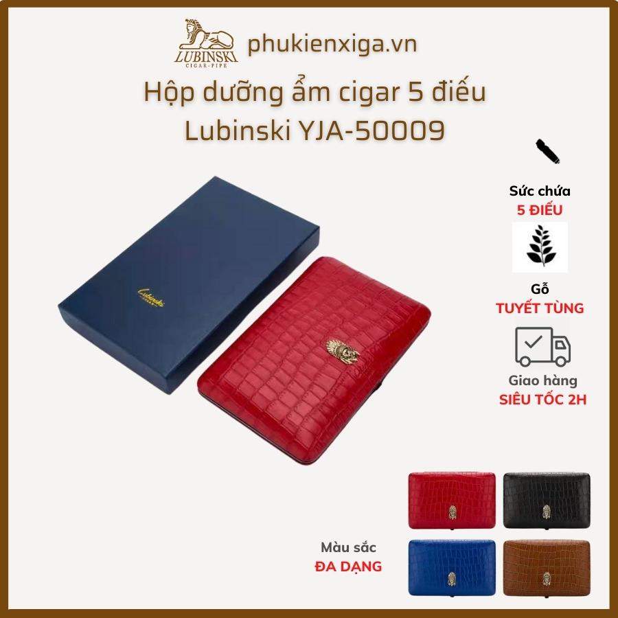 Hộp giữ ẩm xì gà cầm tay Lubinski 5 điếu chất liệu da và gỗ tuyết tùng YJA-50009