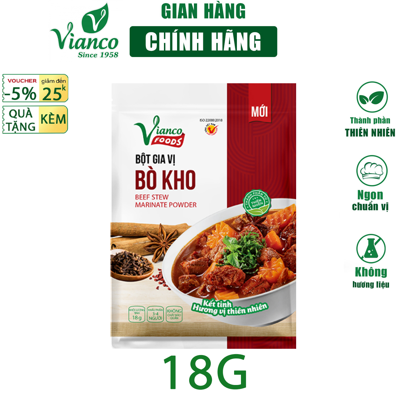 Combo 3 gói Gia vị nấu Bò Kho Vianco gói 18g gia vị nêm sẵn chuẩn vị không cần nêm nếm - Gia vị Việt Ấn