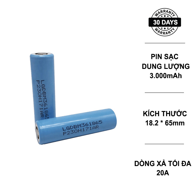 Pin cell Li-ion 18650 LG INR HG2 dung lượng 3000mAh dòng xả cao 20A đầu phẳng Phụ kiện Pin