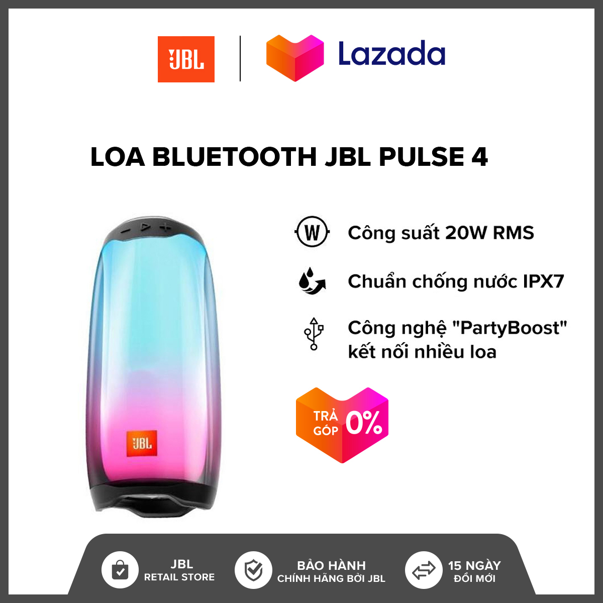 [HCM]loa bluetooth - Loa Blutooth JBL Pulse 4 Công Suất Cực Lớn 20W Âm Thanh Phát Sáng 360° Kết Nối Connect Âm Bass MạnhChống Nước IPX7Pin 6000mAh Cho 12 Giờ Chơi NhạcNhiều Màu Sắc Nháy Theo Nhạc Chỉnh Màu Yêu Thích