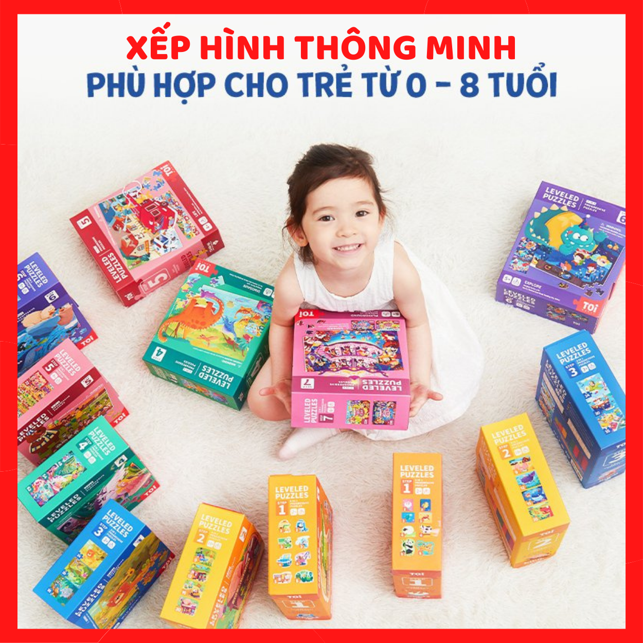 Xếp hình thông minh level up puzzle nhiều cấp độ cho bé từ 0-8 tuổi xếp hình cho bé chính hãng TOI