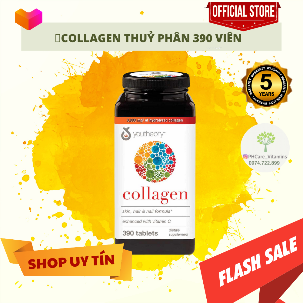 Viên uống Youtheory Collagen + Biotin của Mỹ