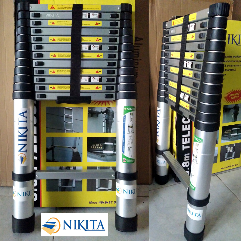 Thang nhôm rút đơn 3,8m Nikita Nhật Bản KN-R38 Kích thước thu gọn: 82 x 50 x 10cm Chiều cao tối đa: 3.8m Chiều dài rút gọn 0.82m Trọng lượng 11.5kg Số bậc: 13 bậc Chất liệu: hợp kim nhôm