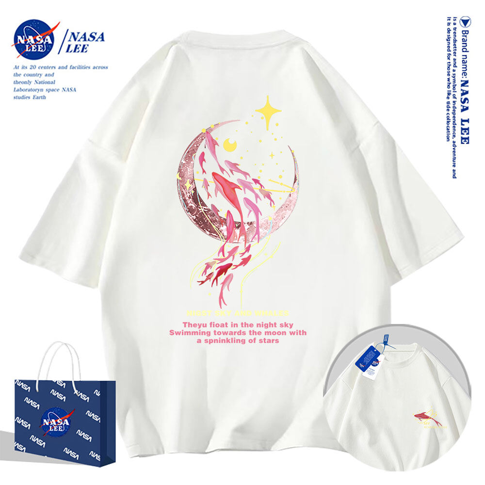 Áo thun cổ tròn màu xanh hồng chính hãng NASA mùa hè 2023, thiết kế mới với màu sắc thời trang, chất liệu cotton thoáng mát, dáng rộng cho cả nam và nữ.
