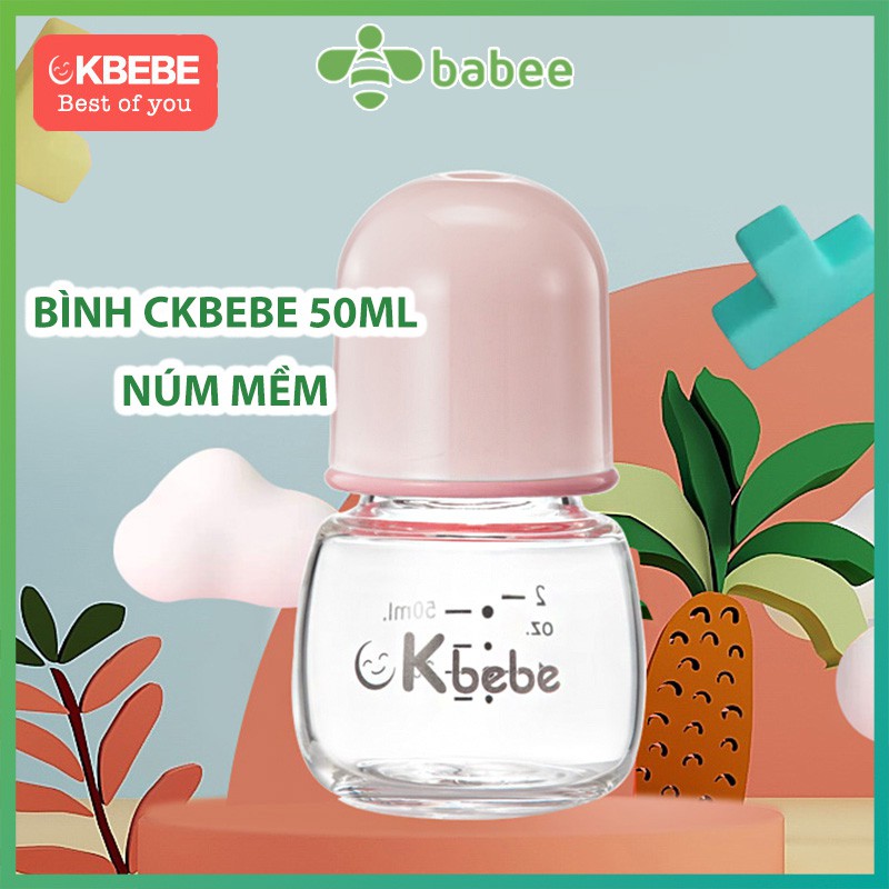 Bình sữa Ckbebe cổ hẹp núm mềm, Bình Sữa cho bé Sơ Sinh 50ml, bình bú uống nước cho bé