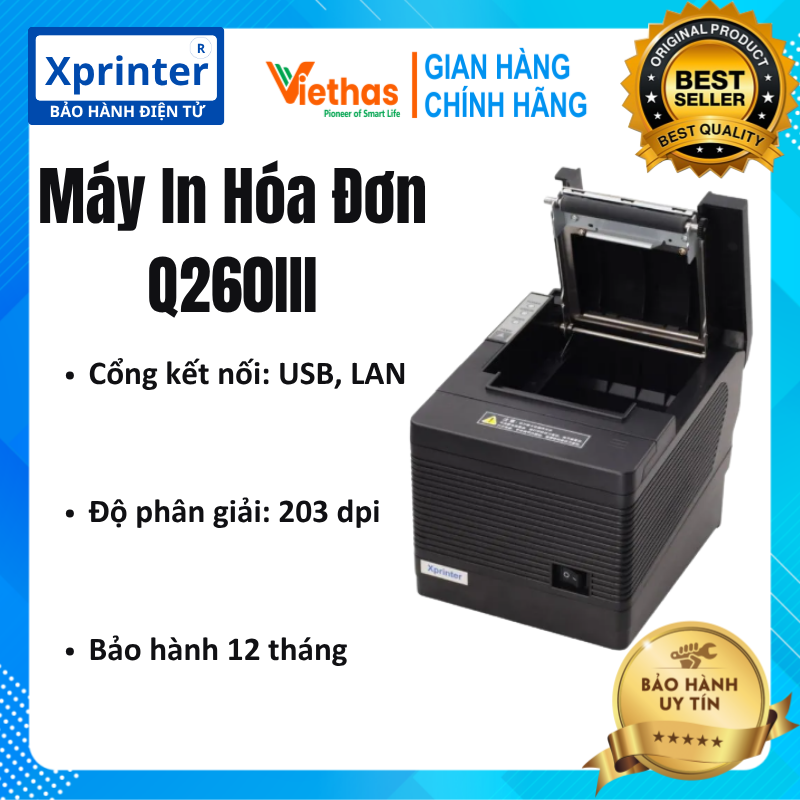 Máy in hóa đơn xprinter q260iii cổng lan + usb + serial