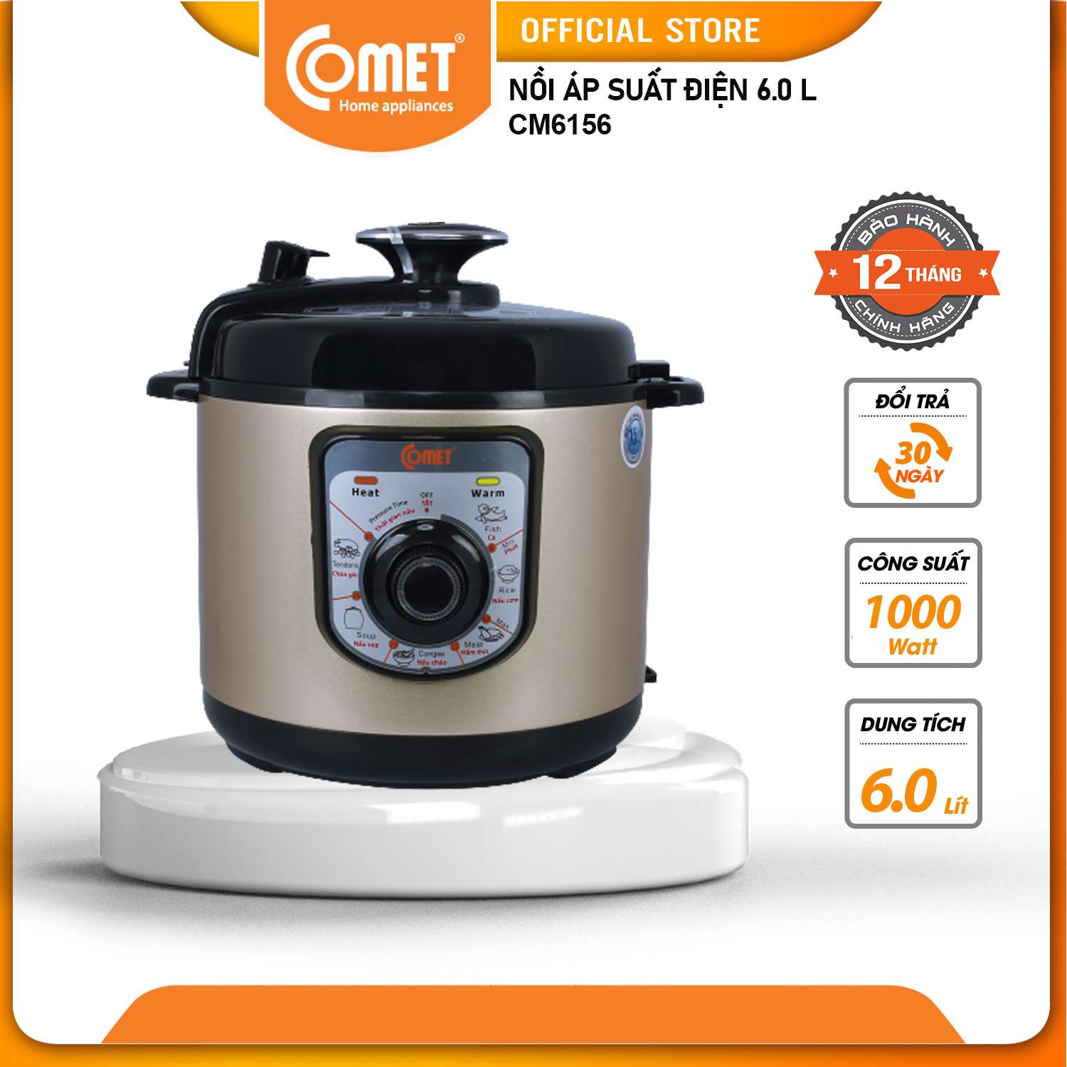 Nồi áp suất điện nắp rời COMET - CM6156 6L - Hàng Chính Hãng - Bảo hành 12 tháng