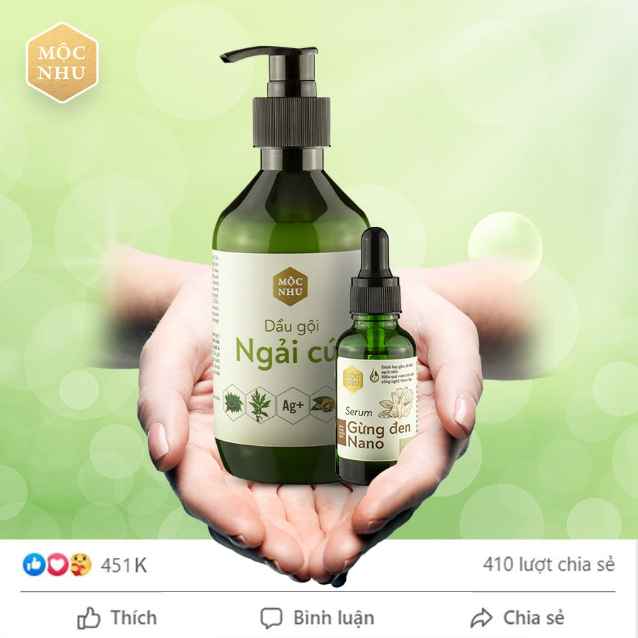 Bộ đôi dầu gội ngải cứu + serum gừng đen nano mộc nhu - dứt điểm gàu ngứa, nấm da đầu