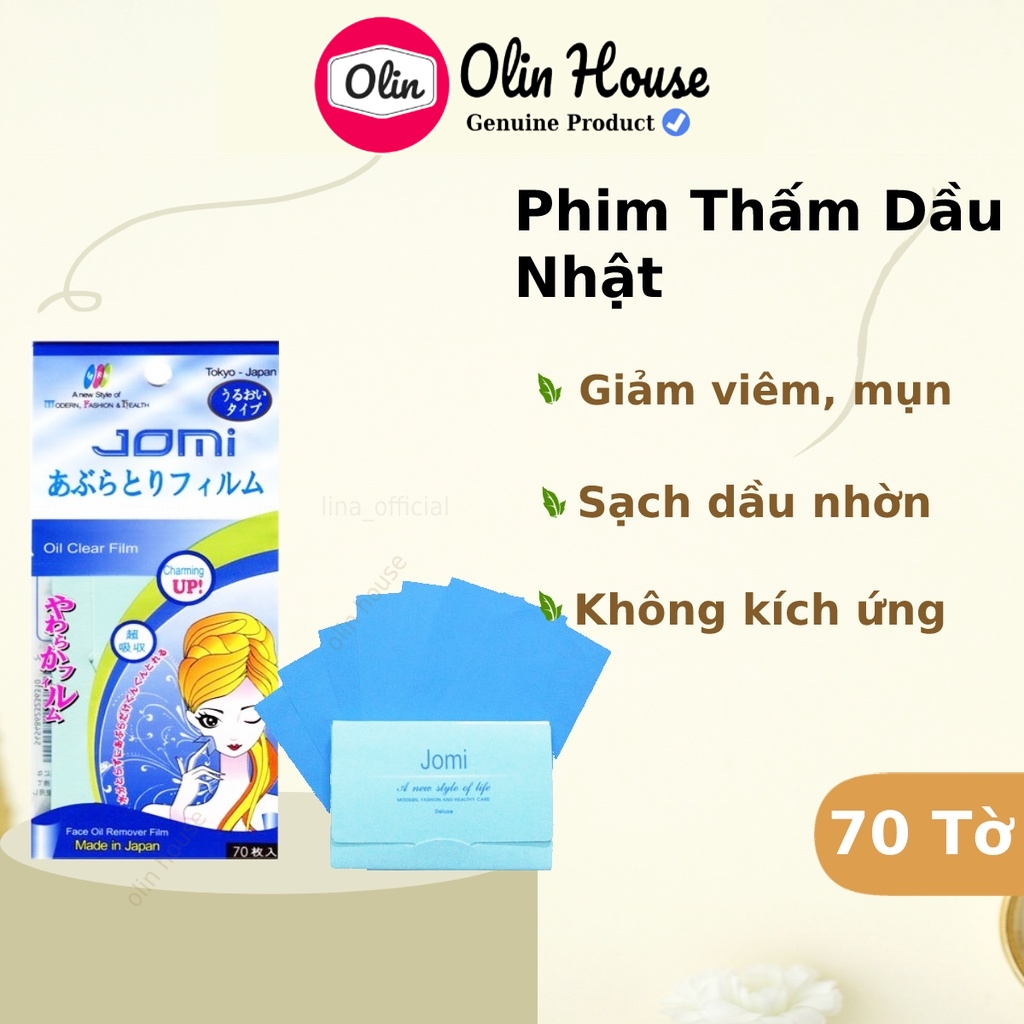 Phim thấm dầu Jomi Nhật Bản 70 tờ giúp loại bỏ dầu thừa, ngăn ngừa mụn - Olin House