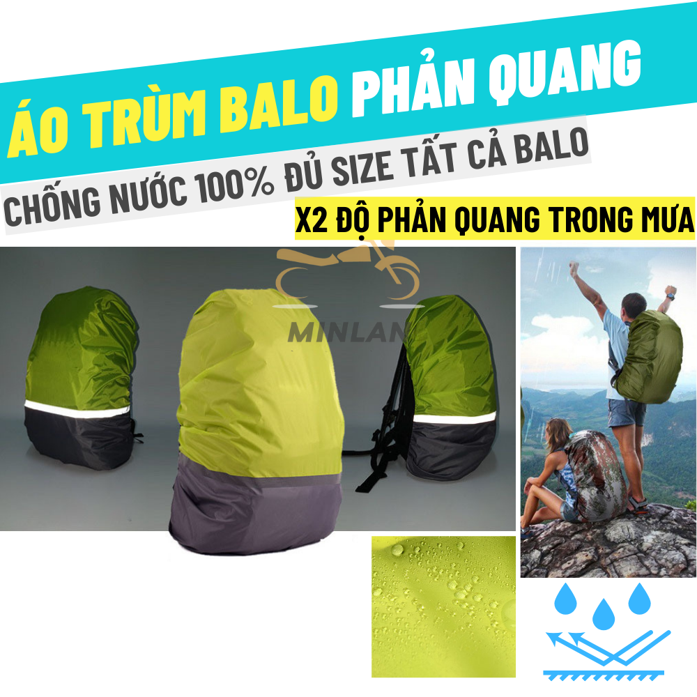 Túi trùm balo chống nước , đi mưa ⚡ tiện lợi có phản quang , áo trùm balo, bạt trùm vali, bọc balo