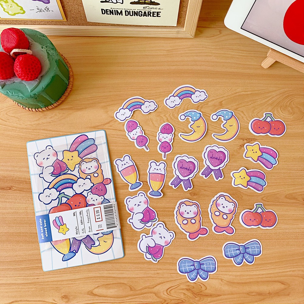 Set sticker hình dán nhiều họa tiết trái cây, con vật siêu đáng yêu gồm 20 miếng cắt sẵn , dùng trang trí