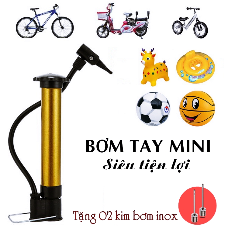 Ống Bơm Mini Cầm Tay Đa Năng 21 Cm Chất Liệu Hợp Kim Nhôm Dùng Bơm Bóng Đá, Bóng Rổ, Bóng Chuyền, Bơm Xe Đạp, Bơm Phao Nhỏ Gọn Tiện Lợi (Tặng 02 kim bơm inox)