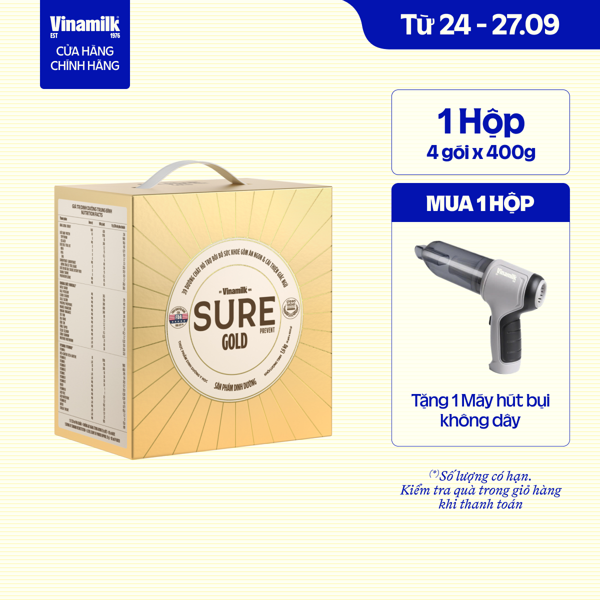 [ CÓ THỂ NHẬN BAO BÌ CŨ/ MỚI] Sữa bột cho người lớn tuổi Vinamilk Sure Prevent 1600g (Hộp giấy) - bổ sung dinh dưỡng và tăng cường sức khỏe