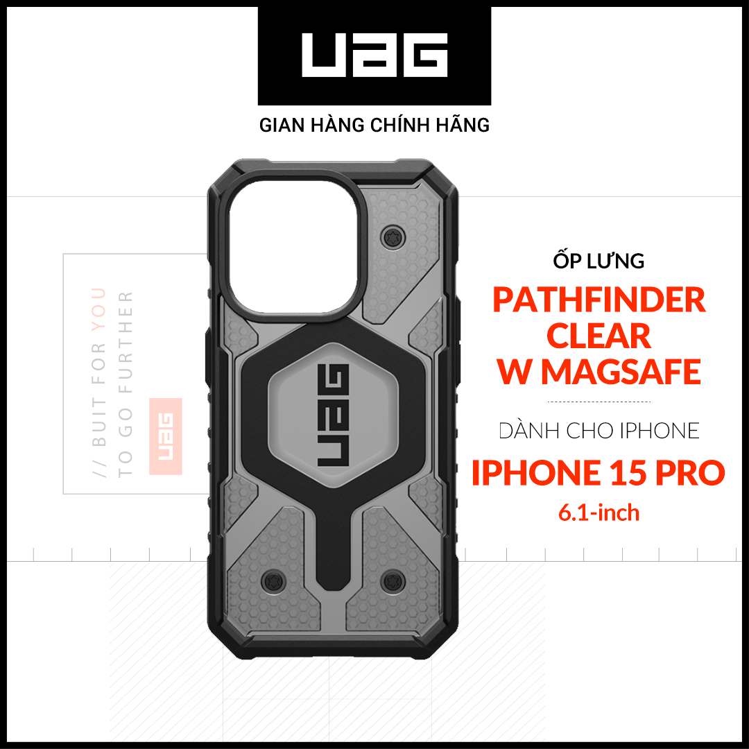 Ốp lưng chống sốc uag pathfinder clear hỗ trợ sạc magsafe cho iphone 15 pro