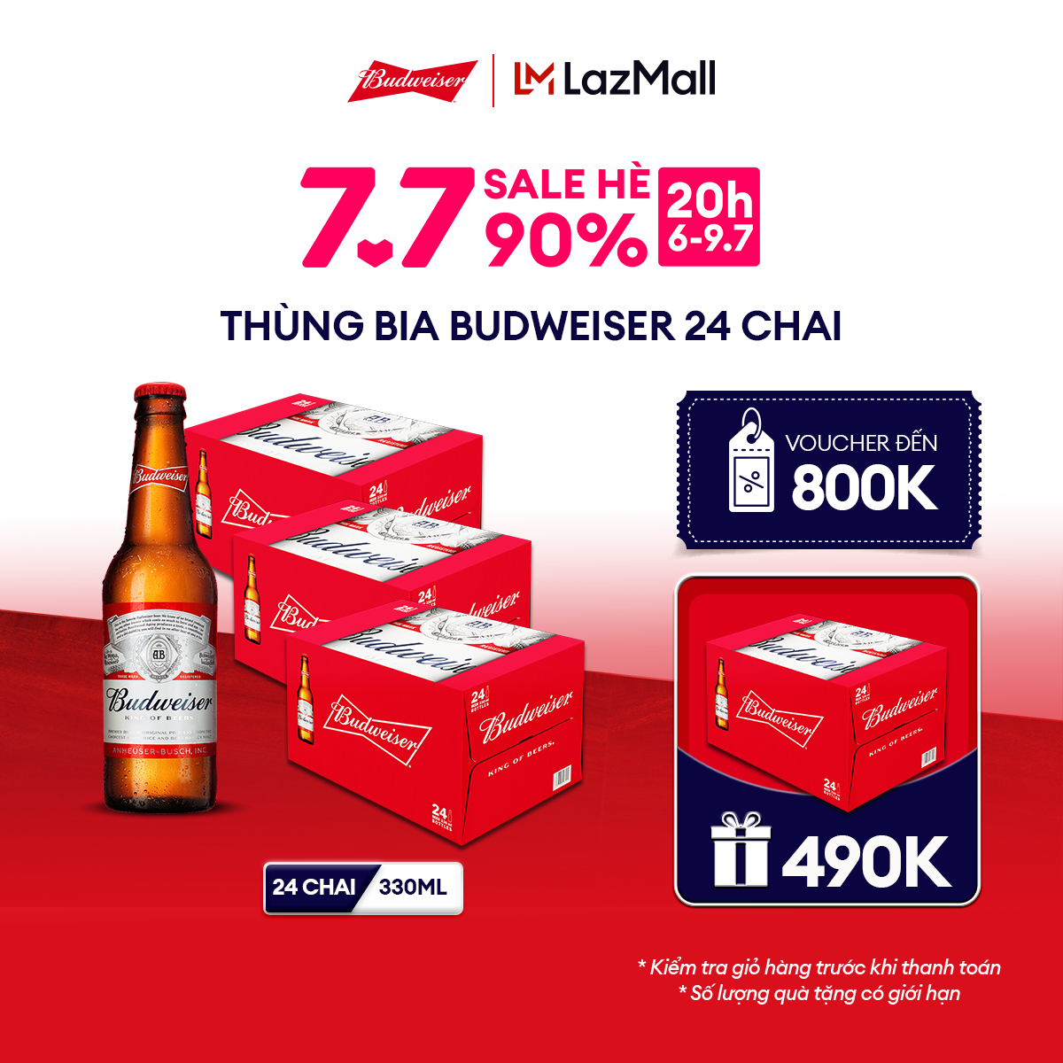 Combo 3 Thùng 24 Chai Bia Budweiser Chính Hãng